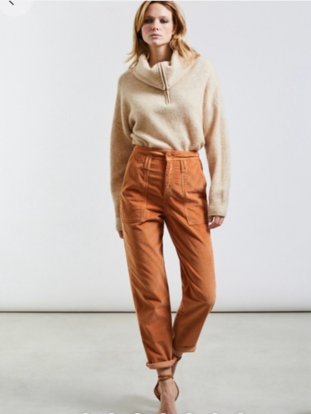 Reiko Pauline Velvet Milky Coffee Corduroy Straight Leg Utility Cords Pants NWT